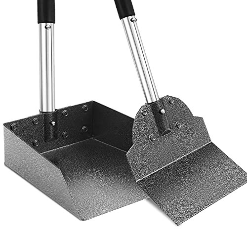LUFFWELL Hundekotschaufel für große Hunde, Metall-Aluminium-Tablett und Spaten, Kotschaufel-Set mit verstellbarem langem Griff aus Edelstahl, zur Entfernung von Haustierabfällen, robuste Kotschaufel