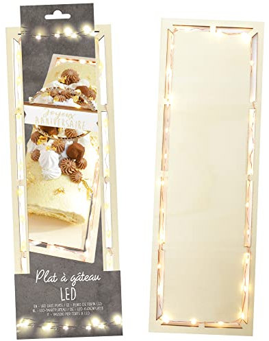 SCRAP COOKING Piatto per Torta Luminoso a LED 4951-Piatto Rettangolare da 30 cm, Tronchi, Torte e Dolci, Accessorio per Decorazione di Compleanno, Feste, Natale, Alluminio, Marrone