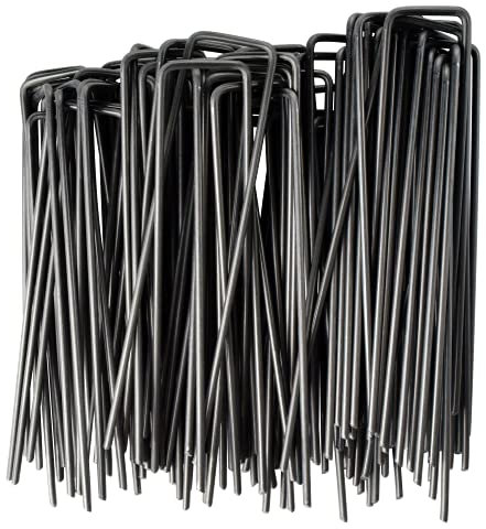 RiYii Garden Stakes,Landscape Staples,Lawn steel pins,50 Pack 611Black U-shaped Yard Stake for Securing Dog Fence Weed Fabric Control Netting Fleece Membrane Irrigation Tubing Soaker Hose