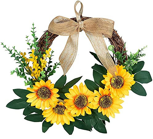 Couronnes Décoratives, 30cm Simulation Couronnes Décoratives, Couronne De Tournesols Artificiels, Couronne De Fleurs Jaunes, pour Porte d'Entrée, Clôture, Fenêtre, Mariage