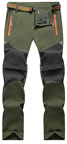 Maeau - Pantaloni 2-in-1 con zip per bambini ragazzi, traspiranti, leggeri, antivento, impermeabili, da esterno, da trekking, da escursionismo, in softshell, con cintura, adatti per primavera, estate