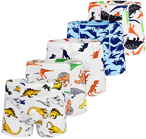 GRPSKCOS Boys Dinosaur Underwear- Pack of 5 Soft and Comfortable Boxer Shorts Briefs with Fun Colorful Dino Designs for Kids 2-4 Years Old(#1 Dinosaur,2-4 Years)