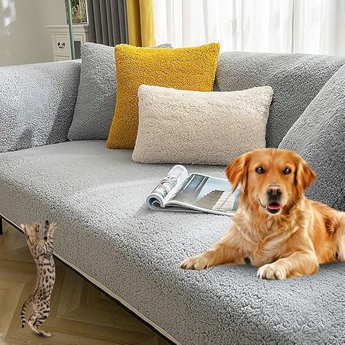 Sofaschoner rutschfest L Form Ecksofa Sofa Überzug Sofadecke Samt Sofabezug 3 2 1 4 sitzer Sofahusse für Sofas aus Mikrofaser Ledersofa (Grau-110x240cm)