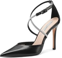 QUEEN HELENA Décolleté con Strass Scarpe Eleganti a Fascia Incrociata Donna K3315 (Nero, Sistema Taglie Calzature EU, Adulto, Donna, Numero, Media, 40)