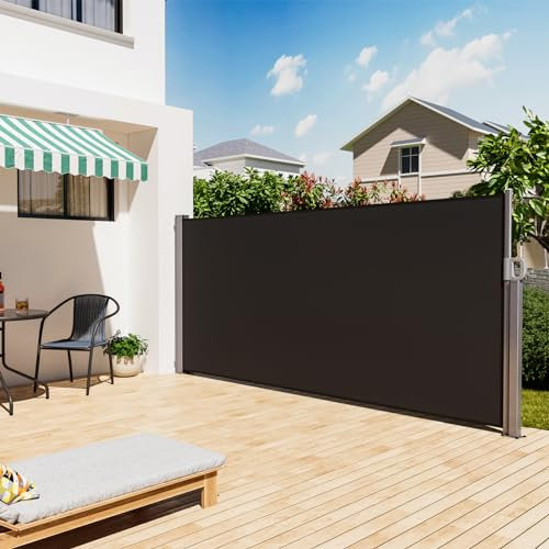 The Fellie Retractable Side Awning 4M, Privacy Outdoor Garden Screening, Sun And Rain Protector Balcony Screen Fence Panels For Patio, Pool, Terrace Wind Screens Divider, Dark Grey, 4 X 1.6M