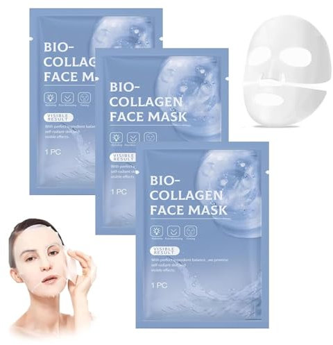3 Pezzi Maschera Collagene Viso,Maschera Al Collagene Viso Coreana,Maschera Collagene Viso Che Si Assorbe,Collagen Mask,Collagen Mask Overnight per L'idratazione,La Pulizia