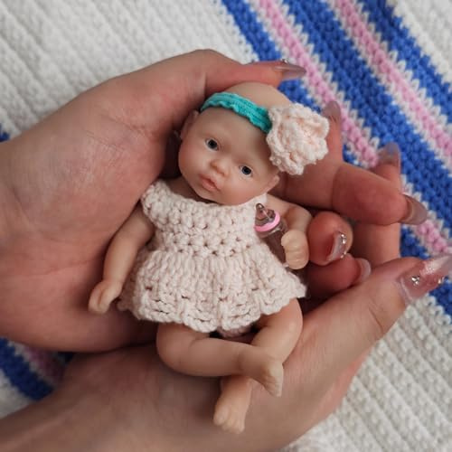 MYREBABY 11,5 cm miniatyrsilikon bebisdocka nyfödd babydocka silikon bränsle kropp mikrorealistiska nyfödda ögon öppna söt bebis flicka som ser äkta mjuk ut anti-stress docka