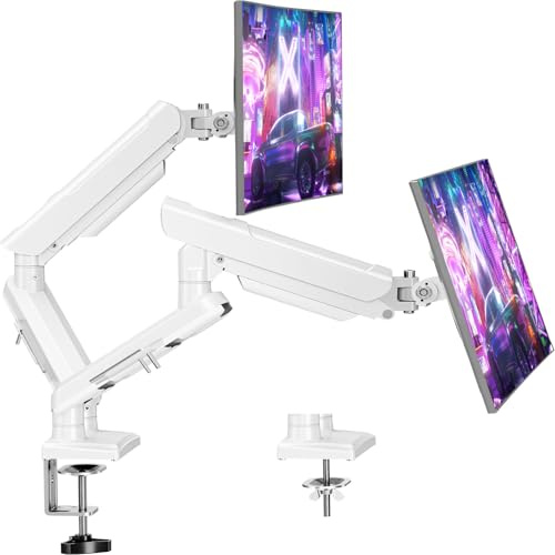 ELIVED Dual Monitor Arm Desk Mount for 13-32 inch Screen, Height Adjustable Double Gas Spring Arm, Gaming Monitor Arm Holds 2-9kg, VESA 75x75 100x100 with C-clamp& Grommet, Freelift Pro White EV6012W
