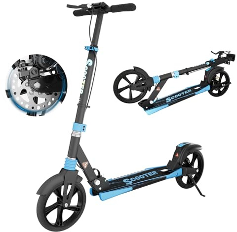 MEE GOO Trottinette avec frein à disque et double amortisseur, roues en polyuréthane de 200 mm, roulements ABEC-7, trottinette pliable pour adolescents et adultes, plate-forme antidérapante - Rose
