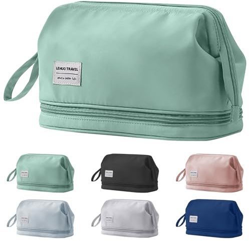 Makeup Bag with Compartments Travel Makeup Bags Large Makeup Bag Wide-Open Zipper Pouch Waterproof Toiletry Bags for Women Ladies (Green, One Size)