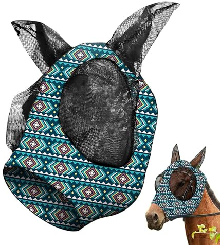 Máscara de protección contra moscas para caras de caballo, grandes aberturas de visión, máscara de mosca transpirable, accesorios de equitación ajustables para mascotas, accesorios de equitación para
