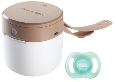 Tommee Tippee NightGlow Pod with 0-6 Month Ultra-Light NightGlow Pacifier, Charge Glow in the Dark Pacifiers in 2 Minutes, Portable UVC Paci Sterilizer, Adjustable Strap, AA Battery or USB Powered