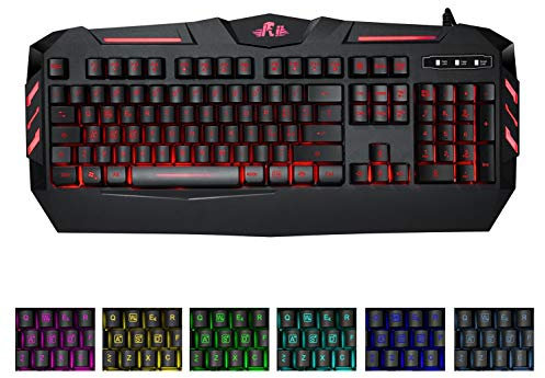Rii Gaming RK900 (layout ITALIANO) - Tastiera italiana da gioco retroilluminata a LED (7 colori) con tasti multimediali, paragonabile a una tastiera meccanica