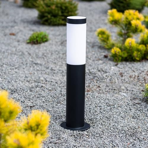 Lumiled Väglampa, utomhus, pollerlampa, sockellampa, utomhusgolvlampa, trädgård, väglampa, stående 45 cm, IP44, svart, rostfritt stål, E27-sockel pelarlampa, stolpljus