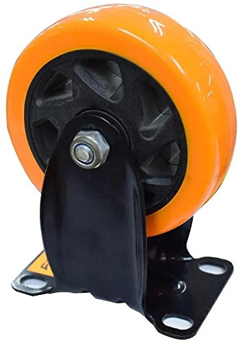 CABLEPELADO Rueda Fija industrial sin freno | Unidireccionales | Rueda para Muebles | Poliuretano | No ralla suelo | Silenciosa | Aptas para soportar cargas hasta 80 Kg | Diámetro 125 mm | Naranja