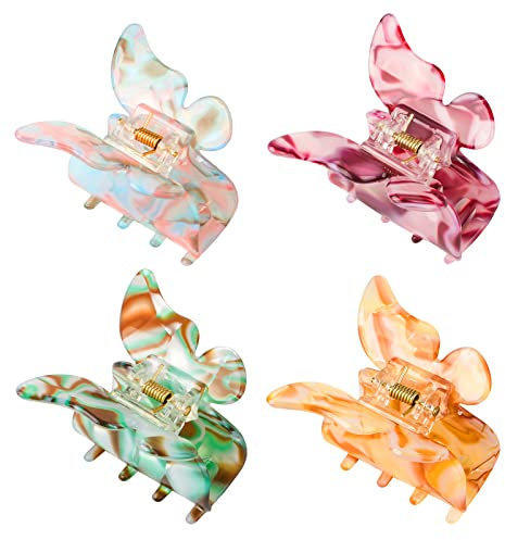 4 Stück Schmetterling Haarspange, Französisch Haarklauenclips Rutschfest Haarspangen für Medium und Dünnes Haar, Acryl Haarklammer Mittelgroß Hair Claw Clip für Damen Mädchen