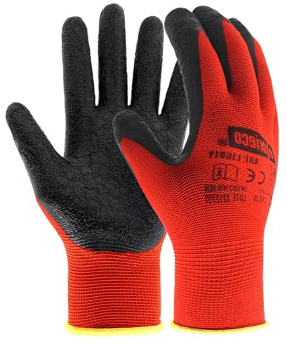 EXBRIECO, 12, 6 ou 3 Paire, Gants de Travail, Gants de Protection, en Polyester avec Revêtement Antidérapant en Latex sur la Paume de la Main, Résistant à L'abrasion, les Réparations, la Mécanique.