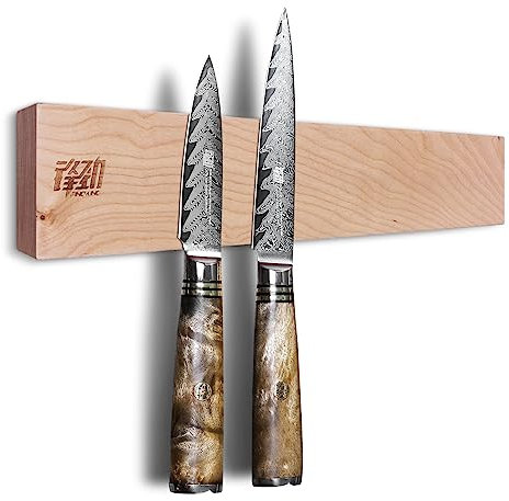 FINDKING Holz Magnetischer Messerleiste, Magnet Utensilienhalter für Wand, Kühlschrank, Holzregal für Küchenmesser, ohne Bohren (Beige, 12 Zoll, Ohne Messer)