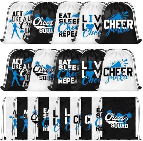 Pinkunn 20 Pcs Cheer Drawstring Backpack Cheerleading Drawstring Gym Bag Cheerleader Gifts Cheer Accessories for Cheerleaders (Blue)