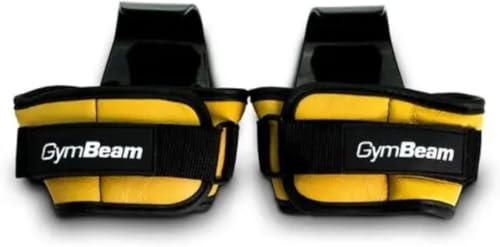 GymBeam Ganchos de Gimnasio, Ganchos para Levantamiento de Pesas Hechos de Cuero Duradero y Acero Noble, Acolchado de Espuma Suave para Mayor Comodidad en Las muñecas