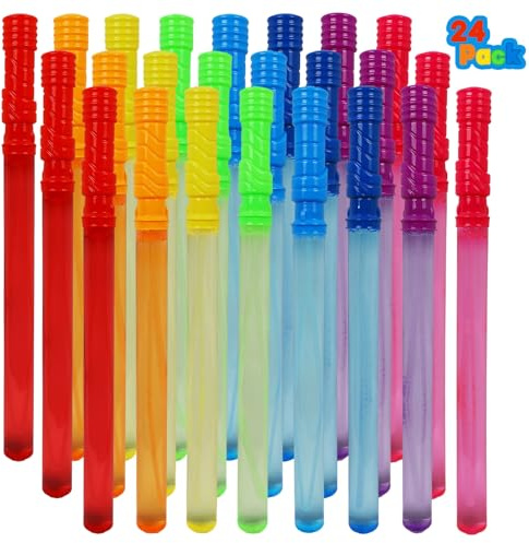MorTime 24 Pack Bubble Wands for Kids, 8 Colors Bubbles Stick Bulk, 14.6 Easter Party Favor Summer Toy for Children