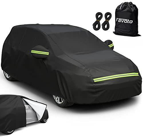 Favoto Hatchback Car Cover Waterproof - Custom Fit for Toyota Yaris (2018-2024) All Weather for Automobiles Outdoor with Reflective Stripe Snow Sun Dust UV Protection Full Exterior Cover