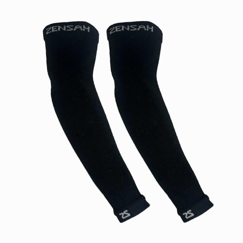 Zensah Alpaca Wool Compression Arm Warmers - Long Fingerless Sleeves, Thermal Arm Tights for Running, Cycling, Women and Men (Black, Large-X-Large)