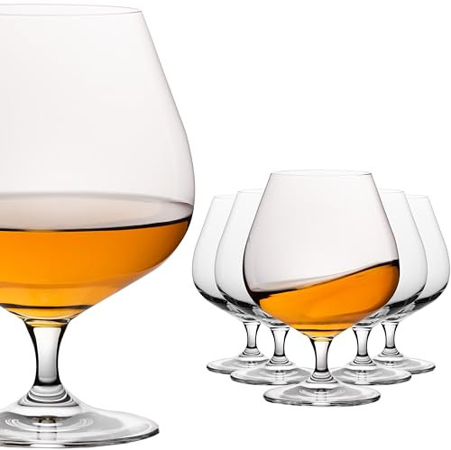 Imperial Vasos de coñac de 550 ml de volumen, juego de 6 unidades, grandes vasos de coñac de cristal cristalino, aptos para lavavajillas