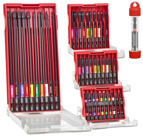 GEINXURN 51 Pièces Jeu d'embouts de Vissage Torx T7-T40 aux Chocs de 25/50/75/150 mm, Embout pour Tournevis en Acier S2 avec Porte-embouts Magnétiques de 75 mm Long et Boîte de Rangement