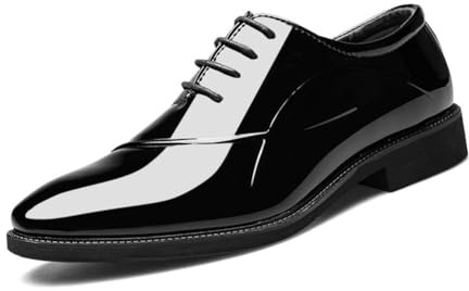 Scarpe Oxford Uomo Eleganti Derby Stringate Lucide con Punta in Pelle Verniciata Antiscivolo Low Top Antiscivolo Prom,Nero,45 EU