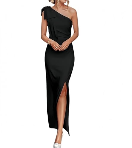 AOWVUTS Robe de Soirée Longue Femme Sexy Maxi Robes à Épaules Dénudées Élégante Robe sans Manches Fendue Robes Bal de Promo Bodycon Slim Moulante pour Mariage Party Gala Nuit Cocktail