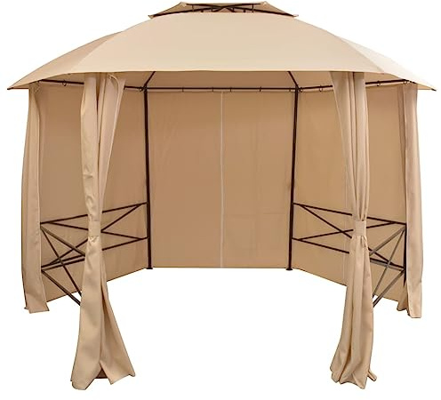 Nqyjm Trädgårdspaviljong utomhus tält trädgårdstält med sexkantiga gardiner 360 x 265 cm, paviljong tält tält för bröllop, fester, campingmodell 1