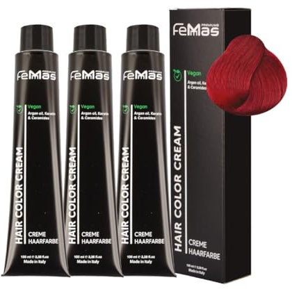 FemMas Haarfarbe 3x Mittelblond Rot Violett 7.62 I Creme Haarfarbe mit Arganöl, Keratin & Ceramiden I dauerthafte Haarfärbung oder Tönung für strahlende Farbergebnisse I 100 ml