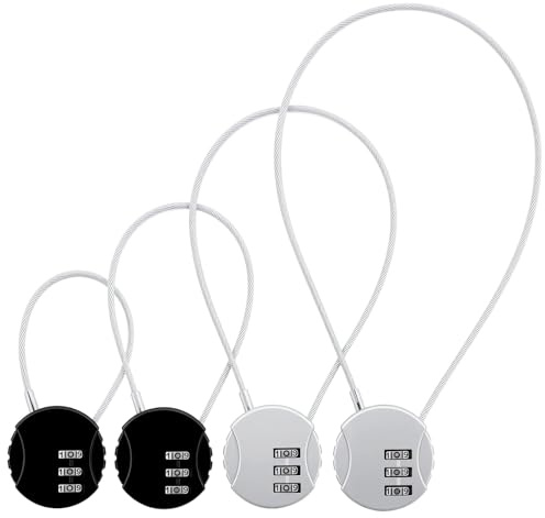 4 Pezzi Lucchetto Cavo Acciaio con Combinazione, Lucchetti Combinazione 3 Cifre, Lucchetto Corda Lungo, Lucchetti Valigia Piccolo per Aereo (4 Dimensioni)