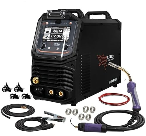 SPARTUS XPro MIG 260 Dual Pulse MIG MAG - Saldatrice a gas protettivo, Synergic, Inverter 4 in 1, PFC, 4 rulli, senza batteria, multiprocesso, per alluminio e acciaio inossidabile, TIG Lift, 230 V