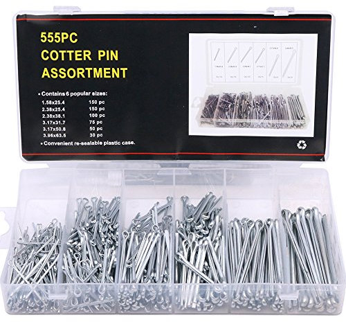 Glarks 555-teiliges Schwerlast-Splinte-Sortiment-Set: Verzinkter Stahl, Silber, Cotter-Pins, Splinte