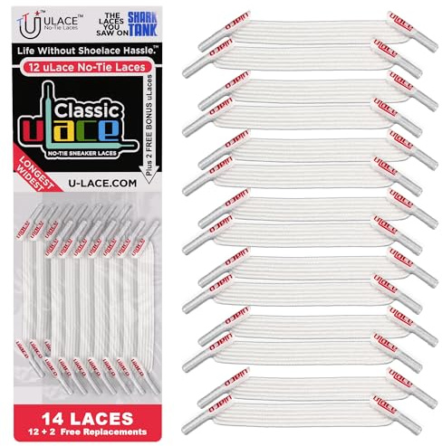 uLace Classic No-Tie Shoelaces - Elastic Shoe Laces for Sneakers | Stretchy, Elastic Laces for Slip-On Convenience and Comfort | Easy Installation, For Teens and Adults - White