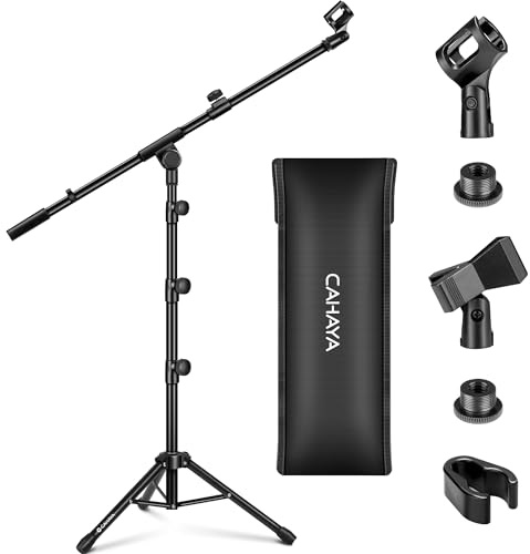 CAHAYA Mic Stand Floor Adjustable - Tripod Boom Arm Microphone Stand with Carrying Bag 2 Mic Clips 3/8 to 5/8 Adapter for Singing Podcast Compatible with Blue Yeti Shure SM58 SM48 Fifine K669B