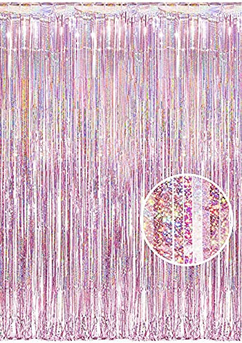 NAVK Rosa Lametta-Fransenvorhang, glitzernde Metallic-Luftschlangen für Geburtstagsparty, Hochzeit, Hintergrund, 1 x 2,5 m