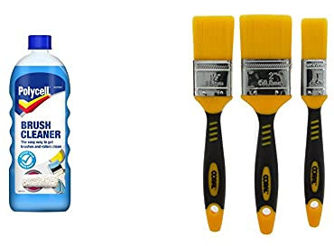 Polycell PLCBC500S Brush Cleaner, 500 ml & Coral 31416 Zero Paint Brushes with No Loss of Bristle Paintbrush Heads 3 Piece Pack Set, Yellow, Set of 3