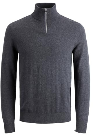 JACK & JONES Jjeemil stickad halv dragkedja Noos stickad tröja, dark grå melange, L