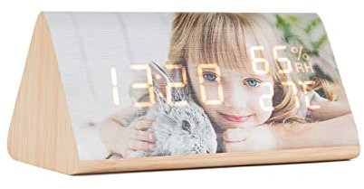 ALBERTBAND Sveglie Orologio Digitale in Legno Personalizzato con Foto Sveglia Multifunzione a Led con Orologio con Visualizzazione dell'ora e della Temperatura Per i Viaggi in Ufficio a Casa (#2)