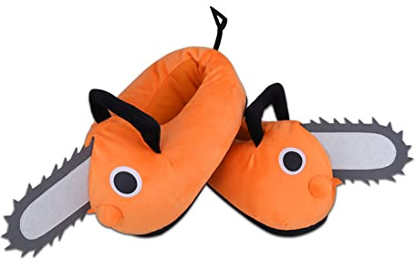 Roffatide Anime Chainsaw Man Pochita Fuzzy Slippers, Unisex-Adults, Size US Women 5.5-9/ Men 4.5-8, One Size, Pochita a Color, Anime Character Themed Slippers