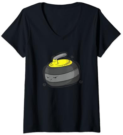 Curling Wintersport Stein Curling Besen T-Shirt mit V-Ausschnitt