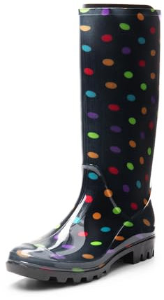 DREAM PAIRS stivali da pioggia impermeabili scarpe da pioggia comode da donna stivali di gomma scarpe da giardino alte impermeabili,Size 38,Multispot,SDRB2407W-E