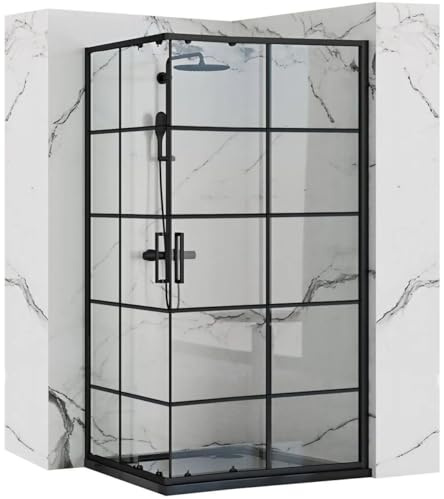 Rea CONCEPT SCHWARZ Duschkabine 80X100x190 cm Transparentes gehärtetes Sicherheitsglas 5 mm (Schwarz) Ohne Duschwanne