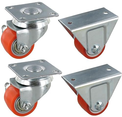 Rollentechnik Satz 4x Mini Schwerlast Rollen | 2x Lenkrolle, 2x Bockrolle Polyurethan Höhe 54 mm Tragfähigkeit 270 kg/Satz