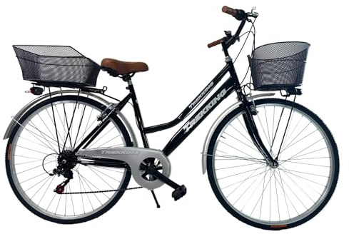 MADICKS Bicicletta Donna da Passeggio Olanda Misura 28 Bici da città Vintage retrò con Cestino Nero Con Cambio (Cestino Anteriore e Posteriore in Ferro)