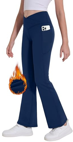 Desol termo korsdesign, vida byxor för flickor med fickor för tonåringar, elastiska utsvängda leggings för sport och yoga, sportbyxor, idealiska träningsbyxor och joggingbyxor, blå, 5-6 år