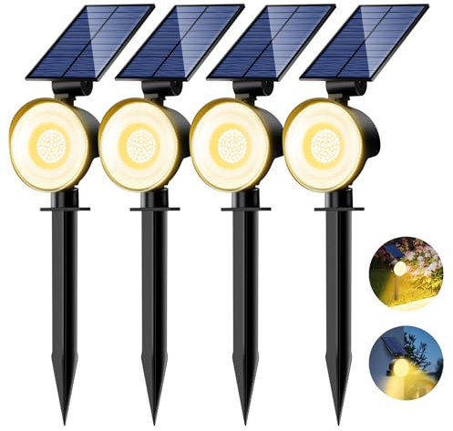 nipify Solarlampen für Außen Garten, 4 Stück 53 LED Solar Strahler Gartenleuchten IP65 Wasserdicht, 3 Helligkeit Warmweiß Solarleuchten Aussenleuchte Wegeleuchte für Draußen Wege Wand Outdoor